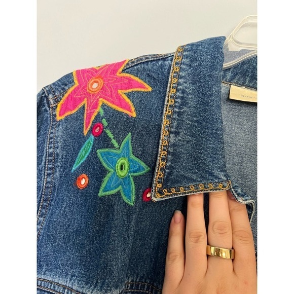 Vintage Susan Bristol Flower Embroidered Denim Jacket 3W - Picture 5 of 8